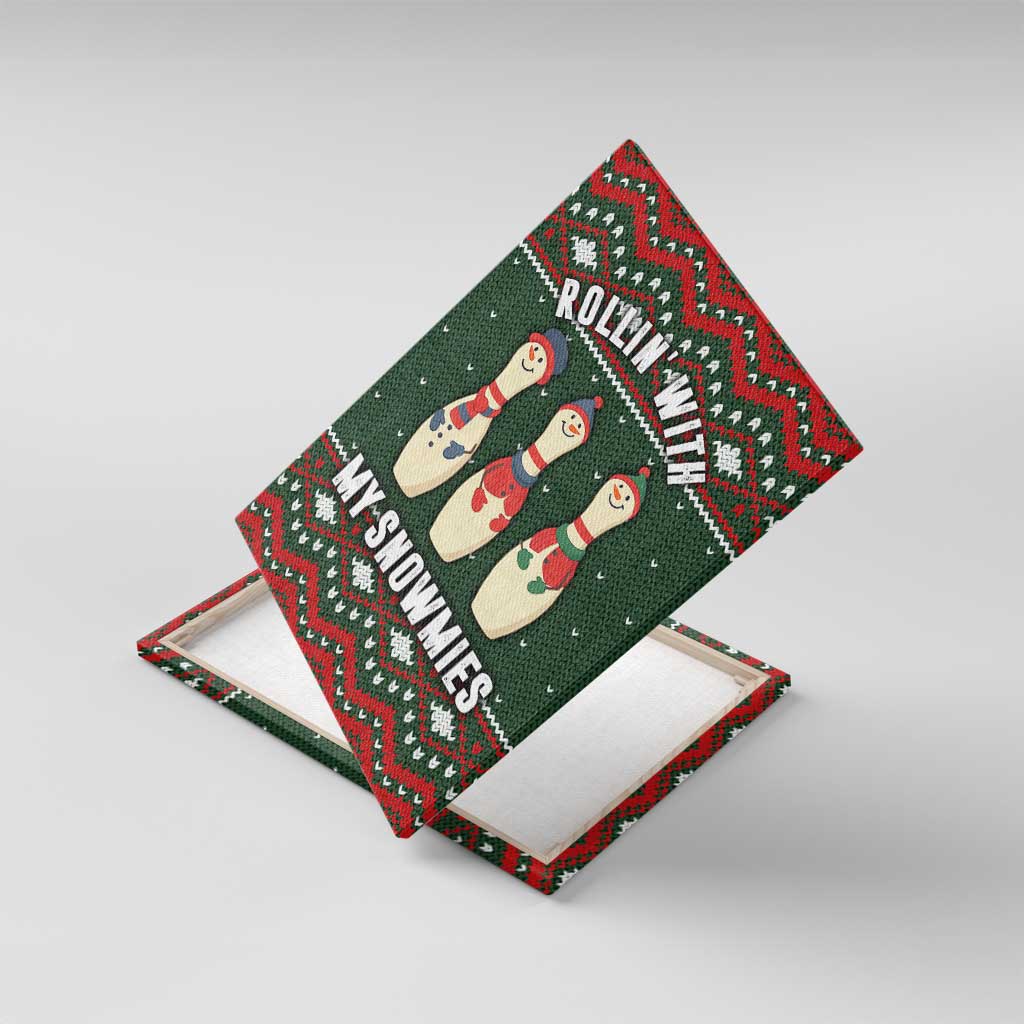 Christmas Bowling Rollin With My Snowmies Canvas Wall Art Xmas Holiday Patterns - Wonder Print Shop