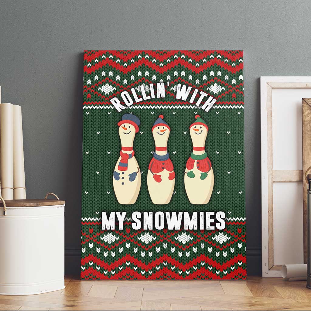 Christmas Bowling Rollin With My Snowmies Canvas Wall Art Xmas Holiday Patterns - Wonder Print Shop