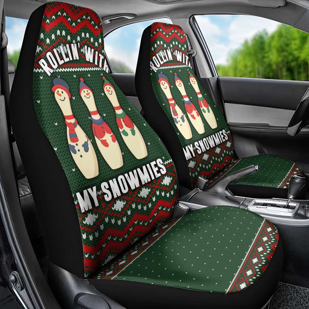 Christmas Bowling Rollin With My Snowmies Car Seat Cover Xmas Holiday Patterns - Wonder Print Shop