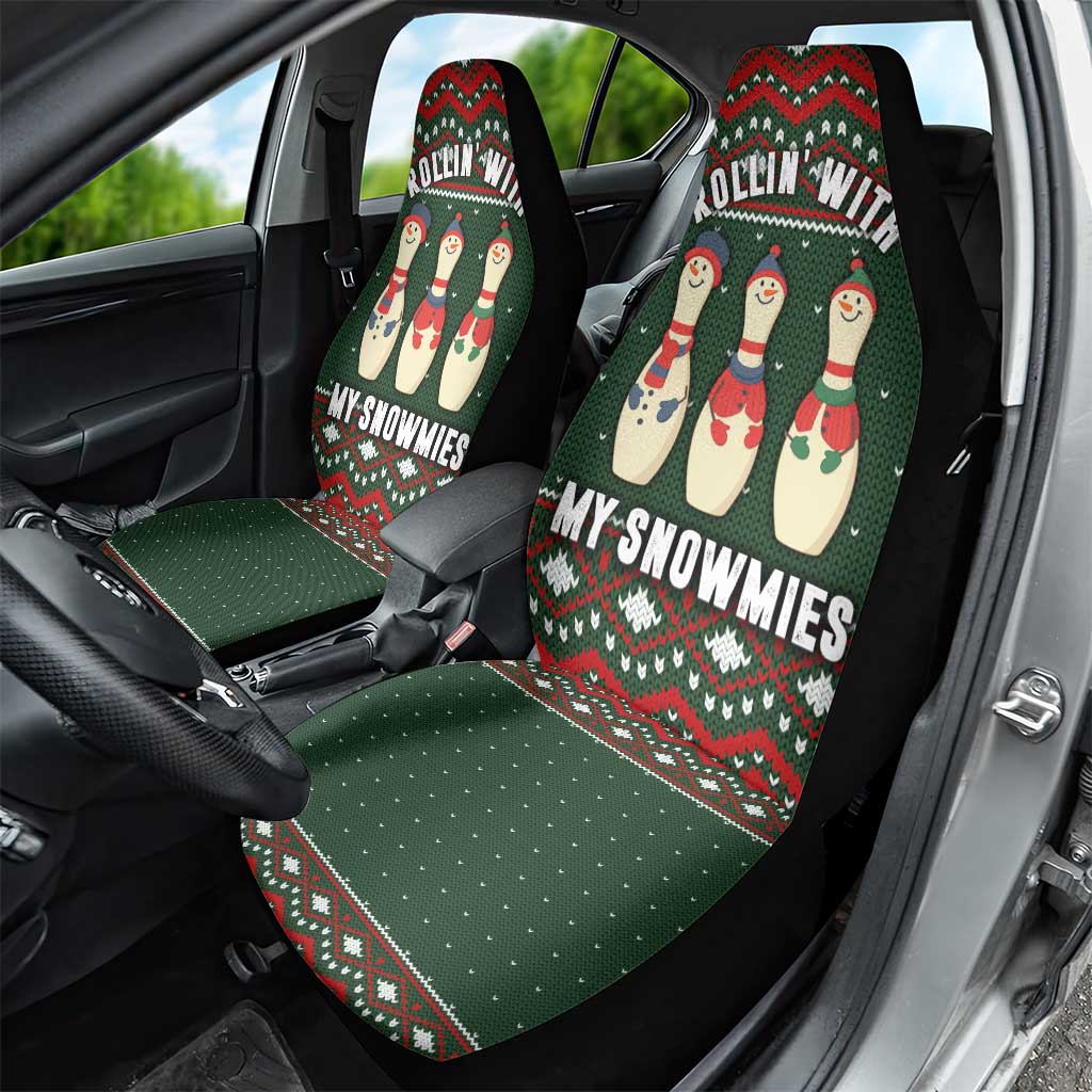 Christmas Bowling Rollin With My Snowmies Car Seat Cover Xmas Holiday Patterns - Wonder Print Shop