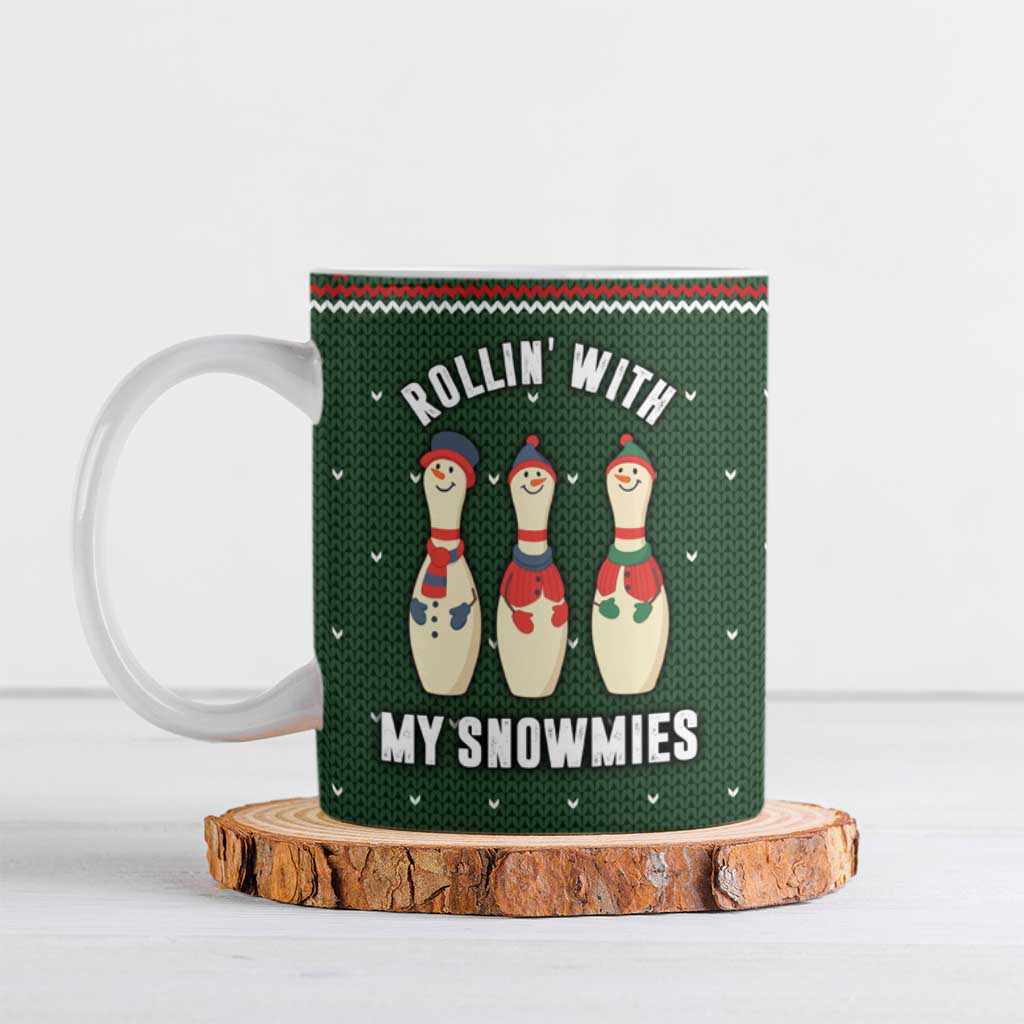 Christmas Bowling Rollin With My Snowmies Ceramic Mug Xmas Holiday Patterns - Wonder Print Shop