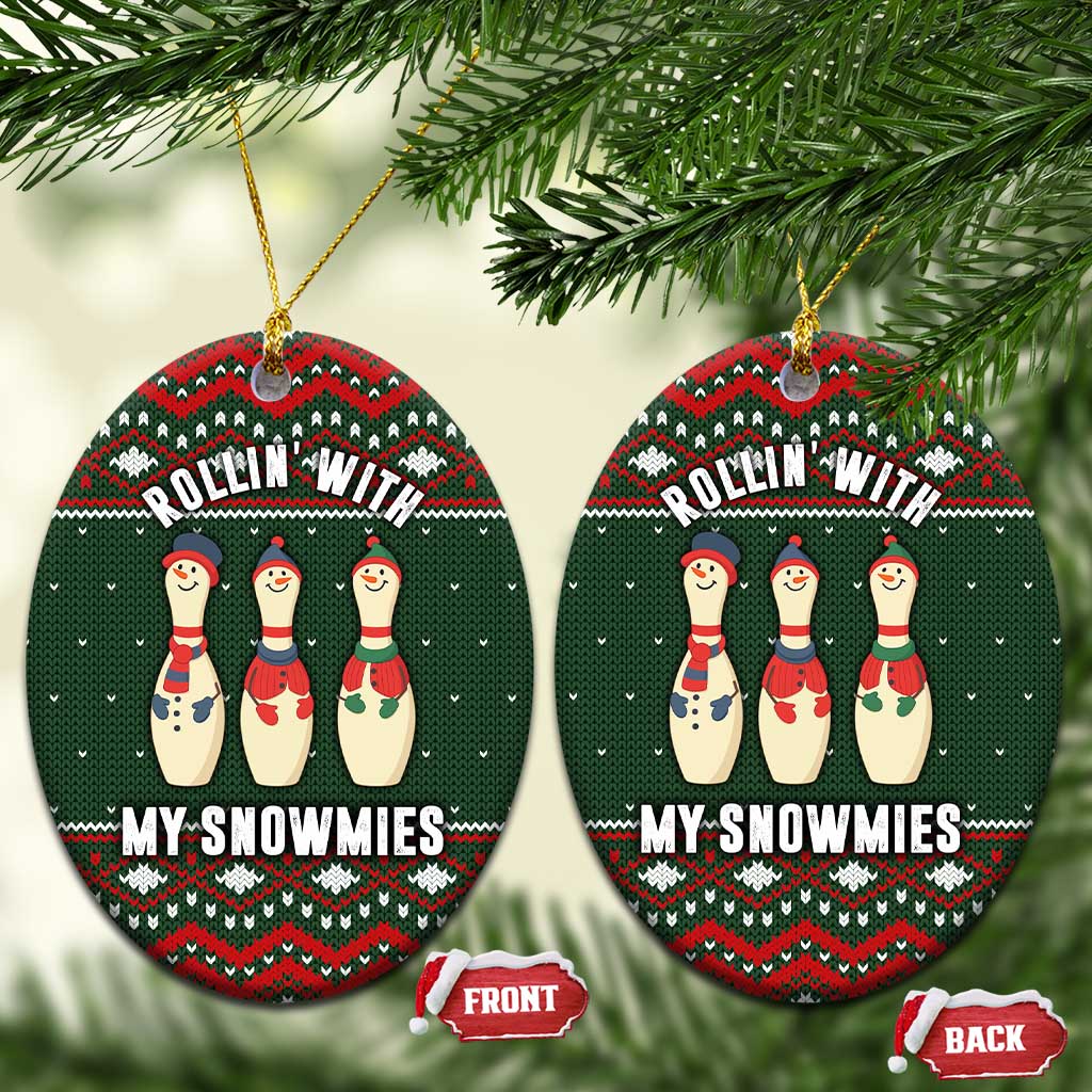 Christmas Bowling Rollin With My Snowmies Ceramic Ornament Xmas Holiday Patterns - Wonder Print Shop