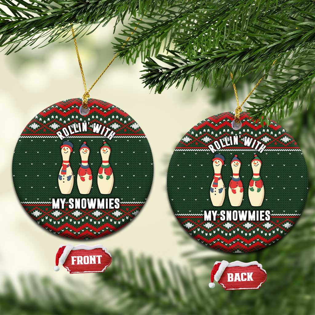 Christmas Bowling Rollin With My Snowmies Ceramic Ornament Xmas Holiday Patterns - Wonder Print Shop