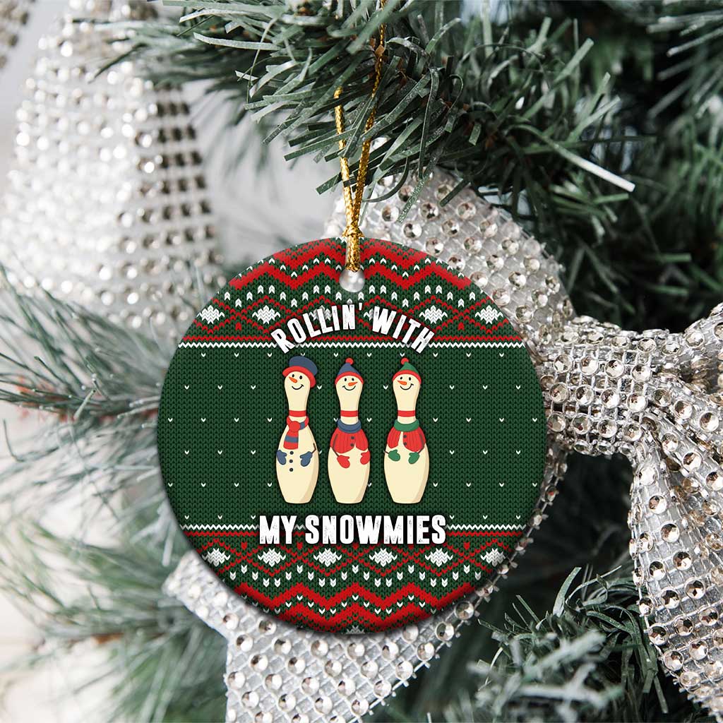 Christmas Bowling Rollin With My Snowmies Ceramic Ornament Xmas Holiday Patterns - Wonder Print Shop
