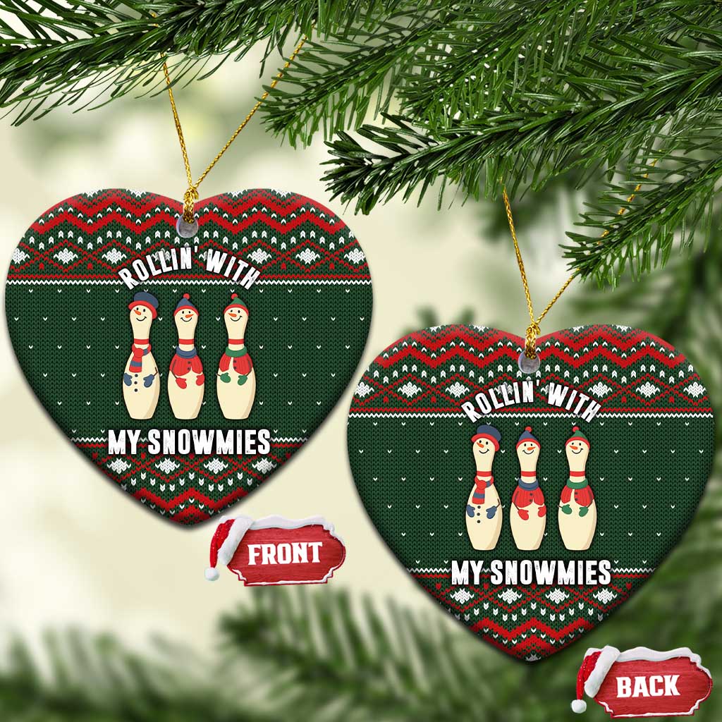 Christmas Bowling Rollin With My Snowmies Ceramic Ornament Xmas Holiday Patterns - Wonder Print Shop