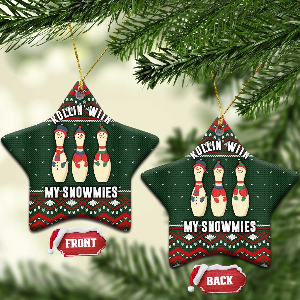 Christmas Bowling Rollin With My Snowmies Ceramic Ornament Xmas Holiday Patterns - Wonder Print Shop