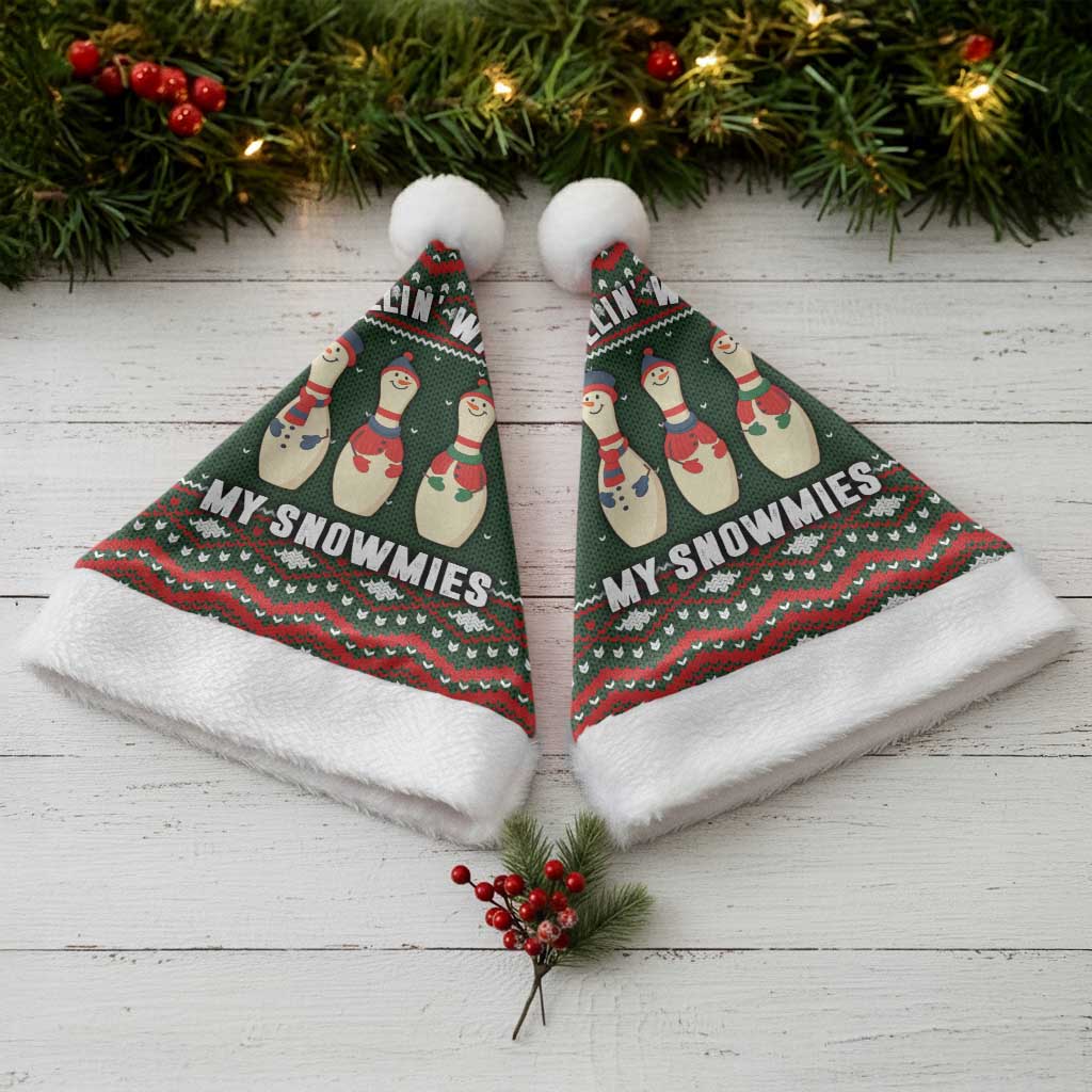 Christmas Bowling Rollin With My Snowmies Christmas Santa Hat Xmas Holiday Patterns - Wonder Print Shop