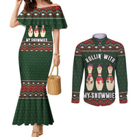 Christmas Bowling Rollin With My Snowmies Couples Matching Mermaid Dress and Long Sleeve Button Shirt Xmas Holiday Patterns - Wonder Print Shop
