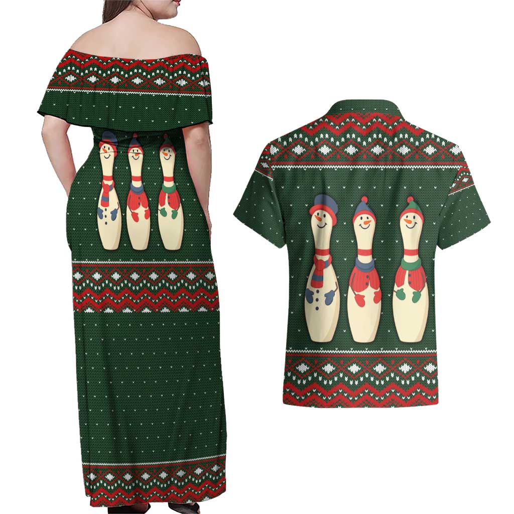 Christmas Bowling Rollin With My Snowmies Couples Matching Off Shoulder Maxi Dress and Hawaiian Shirt Xmas Holiday Patterns - Wonder Print Shop