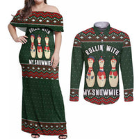 Christmas Bowling Rollin With My Snowmies Couples Matching Off Shoulder Maxi Dress and Long Sleeve Button Shirt Xmas Holiday Patterns - Wonder Print Shop