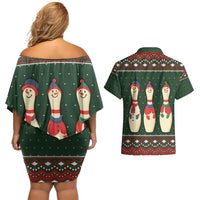 Christmas Bowling Rollin With My Snowmies Couples Matching Off Shoulder Short Dress and Hawaiian Shirt Xmas Holiday Patterns - Wonder Print Shop