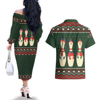 Christmas Bowling Rollin With My Snowmies Couples Matching Off The Shoulder Long Sleeve Dress and Hawaiian Shirt Xmas Holiday Patterns - Wonder Print Shop