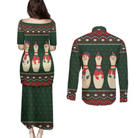 Christmas Bowling Rollin With My Snowmies Couples Matching Puletasi and Long Sleeve Button Shirt Xmas Holiday Patterns - Wonder Print Shop