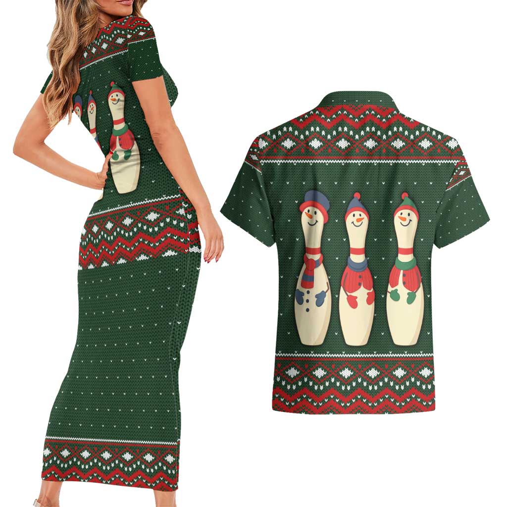 Christmas Bowling Rollin With My Snowmies Couples Matching Short Sleeve Bodycon Dress and Hawaiian Shirt Xmas Holiday Patterns - Wonder Print Shop