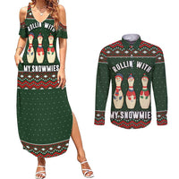 Christmas Bowling Rollin With My Snowmies Couples Matching Summer Maxi Dress and Long Sleeve Button Shirt Xmas Holiday Patterns - Wonder Print Shop