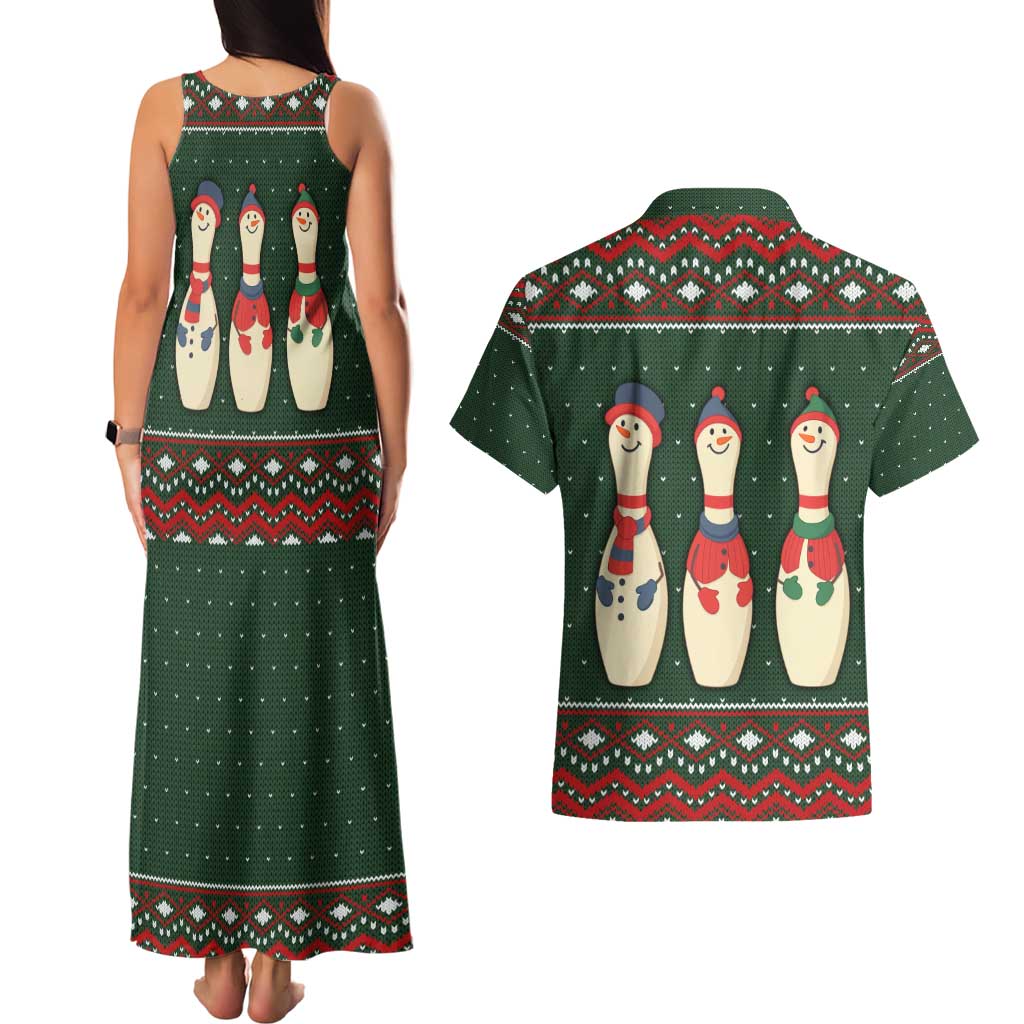 Christmas Bowling Rollin With My Snowmies Couples Matching Tank Maxi Dress and Hawaiian Shirt Xmas Holiday Patterns - Wonder Print Shop