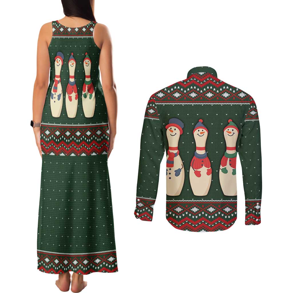 Christmas Bowling Rollin With My Snowmies Couples Matching Tank Maxi Dress and Long Sleeve Button Shirt Xmas Holiday Patterns - Wonder Print Shop