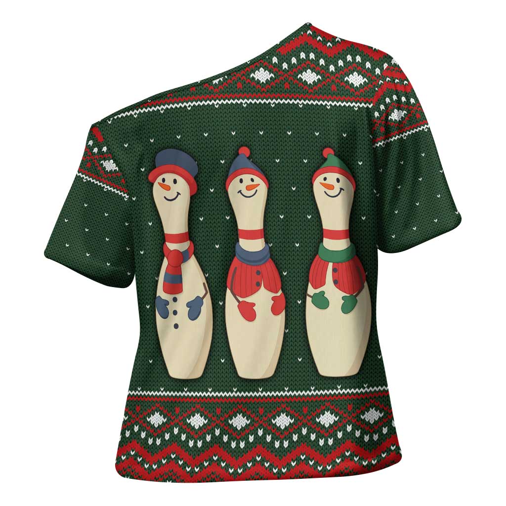 Christmas Bowling Rollin With My Snowmies Cross Shoulder Shirt Xmas Holiday Patterns - Wonder Print Shop