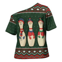 Christmas Bowling Rollin With My Snowmies Cross Shoulder Shirt Xmas Holiday Patterns - Wonder Print Shop