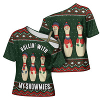Christmas Bowling Rollin With My Snowmies Cross Shoulder Shirt Xmas Holiday Patterns - Wonder Print Shop