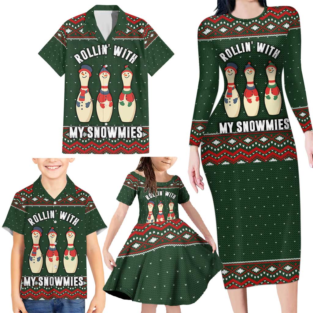 Christmas Bowling Rollin With My Snowmies Family Matching Long Sleeve Bodycon Dress and Hawaiian Shirt Xmas Holiday Patterns - Wonder Print Shop