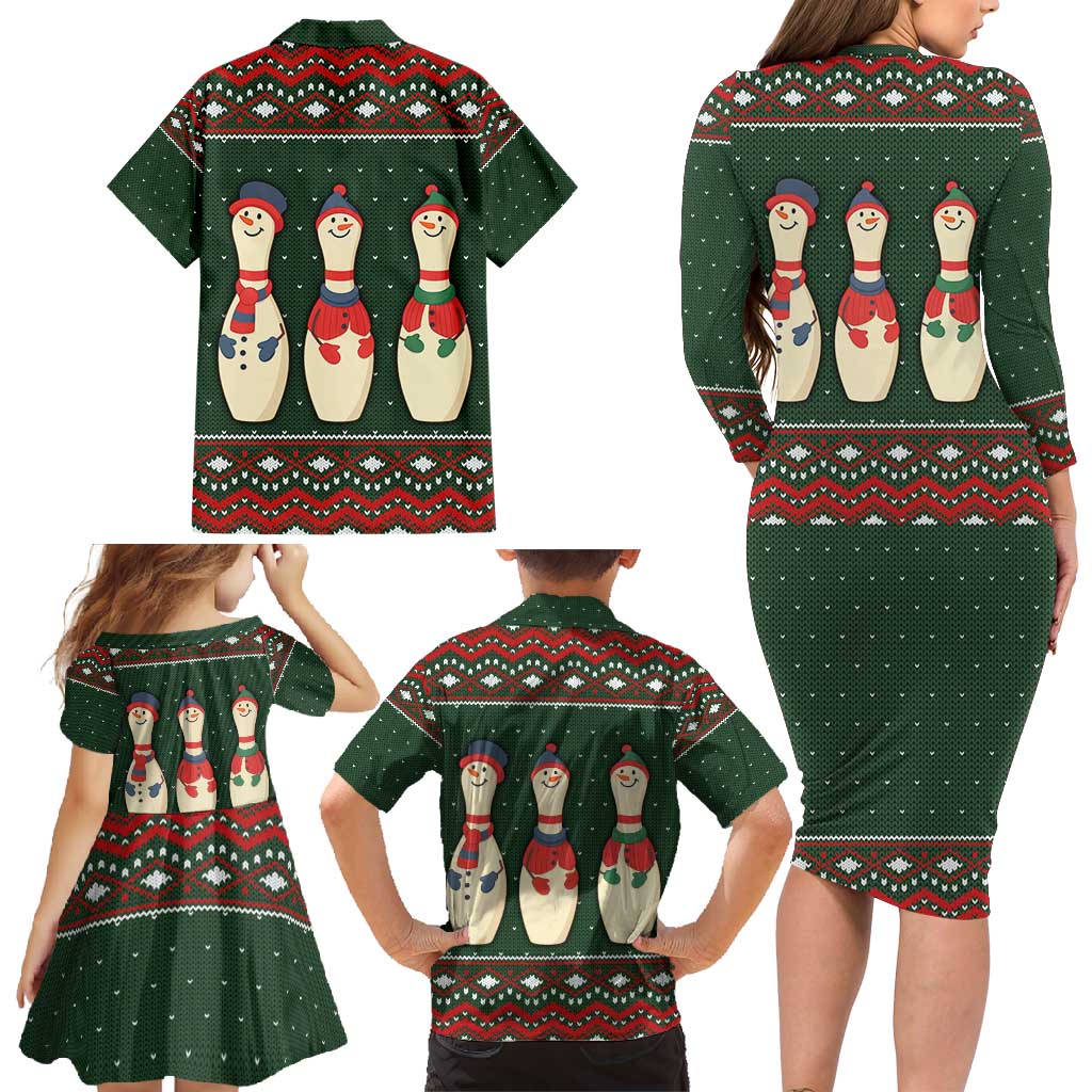 Christmas Bowling Rollin With My Snowmies Family Matching Long Sleeve Bodycon Dress and Hawaiian Shirt Xmas Holiday Patterns - Wonder Print Shop