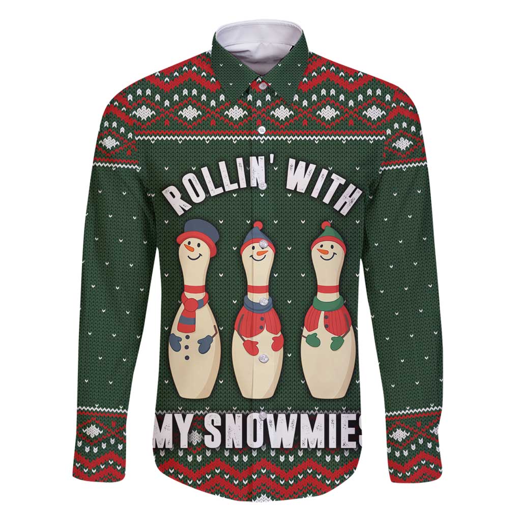 Christmas Bowling Rollin With My Snowmies Family Matching Long Sleeve Bodycon Dress and Hawaiian Shirt Xmas Holiday Patterns - Wonder Print Shop