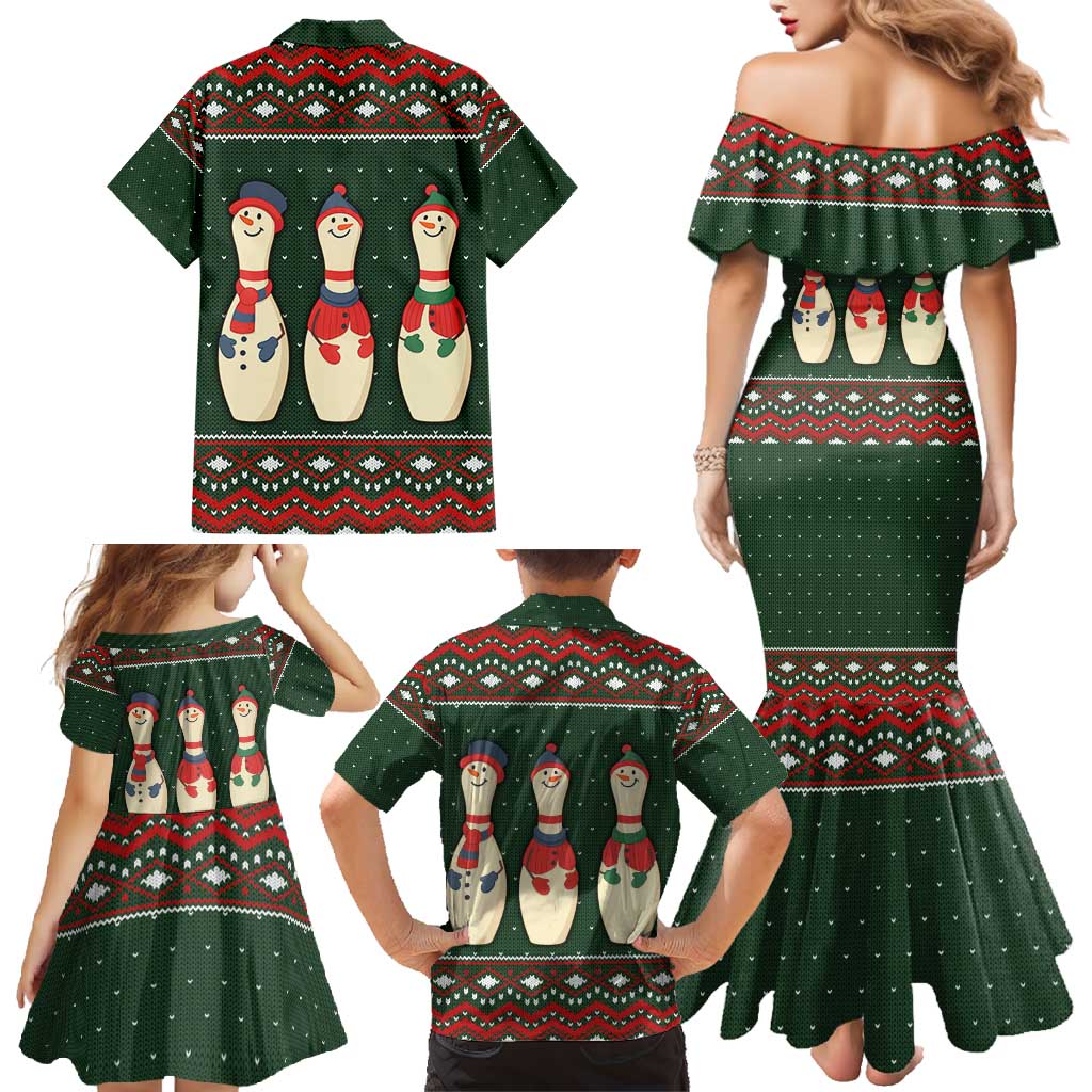 Christmas Bowling Rollin With My Snowmies Family Matching Mermaid Dress and Hawaiian Shirt Xmas Holiday Patterns - Wonder Print Shop