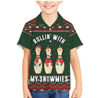 Christmas Bowling Rollin With My Snowmies Family Matching Mermaid Dress and Hawaiian Shirt Xmas Holiday Patterns - Wonder Print Shop
