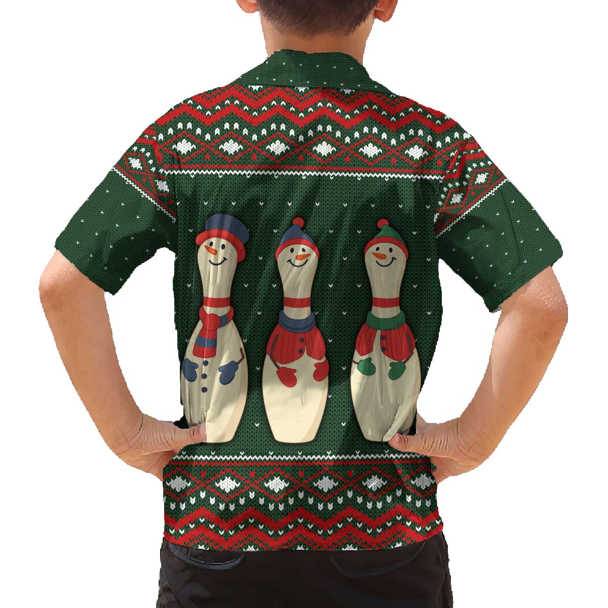 Christmas Bowling Rollin With My Snowmies Family Matching Off The Shoulder Long Sleeve Dress and Hawaiian Shirt Xmas Holiday Patterns - Wonder Print Shop