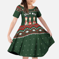 Christmas Bowling Rollin With My Snowmies Family Matching Off The Shoulder Long Sleeve Dress and Hawaiian Shirt Xmas Holiday Patterns - Wonder Print Shop