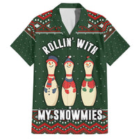Christmas Bowling Rollin With My Snowmies Family Matching Off The Shoulder Long Sleeve Dress and Hawaiian Shirt Xmas Holiday Patterns - Wonder Print Shop