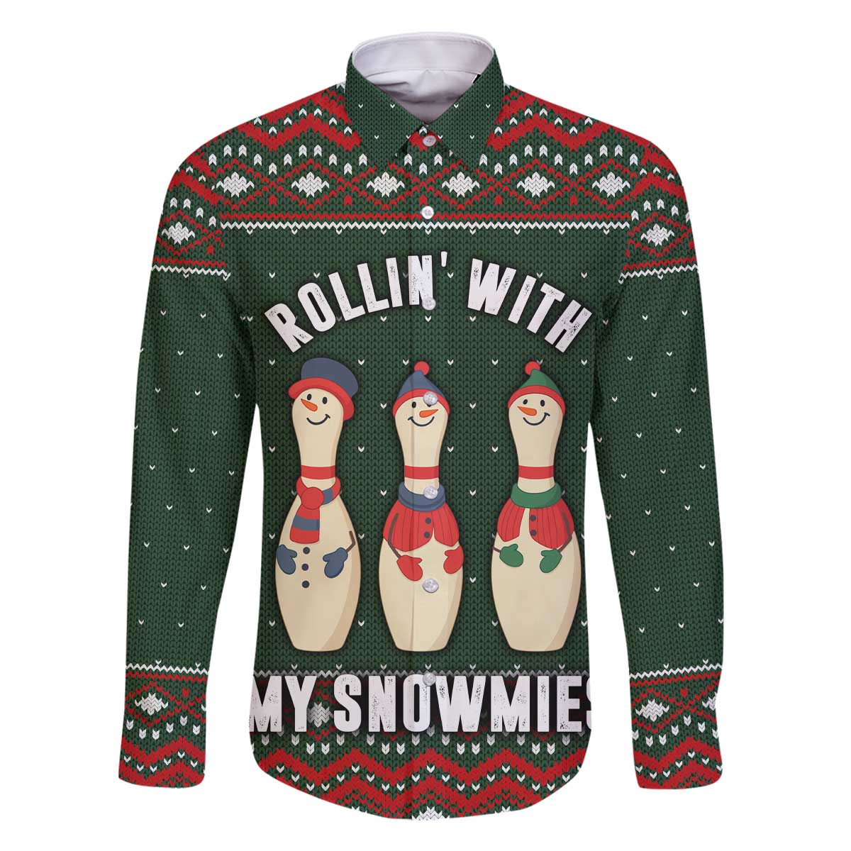 Christmas Bowling Rollin With My Snowmies Family Matching Off The Shoulder Long Sleeve Dress and Hawaiian Shirt Xmas Holiday Patterns - Wonder Print Shop