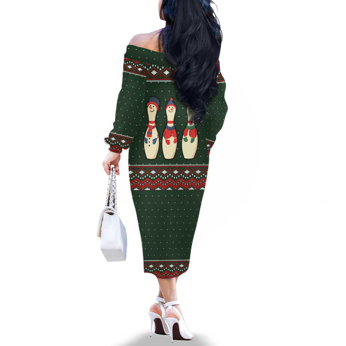 Christmas Bowling Rollin With My Snowmies Family Matching Off The Shoulder Long Sleeve Dress and Hawaiian Shirt Xmas Holiday Patterns - Wonder Print Shop