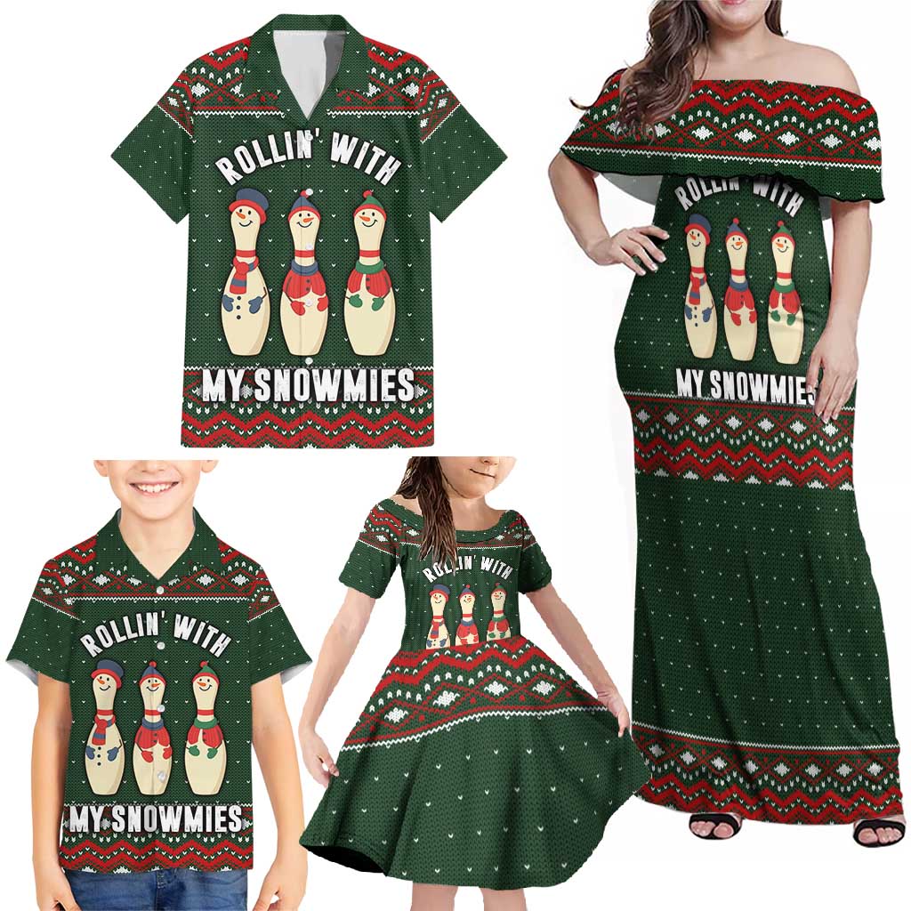 Christmas Bowling Rollin With My Snowmies Family Matching Off Shoulder Maxi Dress and Hawaiian Shirt Xmas Holiday Patterns - Wonder Print Shop