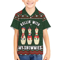 Christmas Bowling Rollin With My Snowmies Family Matching Off Shoulder Maxi Dress and Hawaiian Shirt Xmas Holiday Patterns - Wonder Print Shop