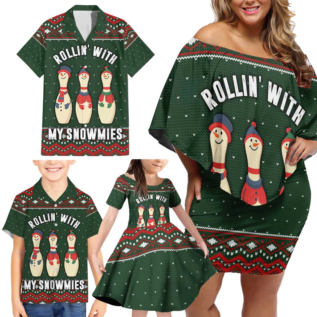 Christmas Bowling Rollin With My Snowmies Family Matching Off Shoulder Short Dress and Hawaiian Shirt Xmas Holiday Patterns - Wonder Print Shop