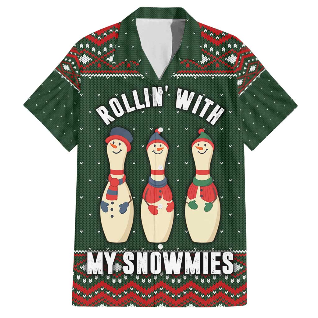 Christmas Bowling Rollin With My Snowmies Family Matching Off Shoulder Short Dress and Hawaiian Shirt Xmas Holiday Patterns - Wonder Print Shop