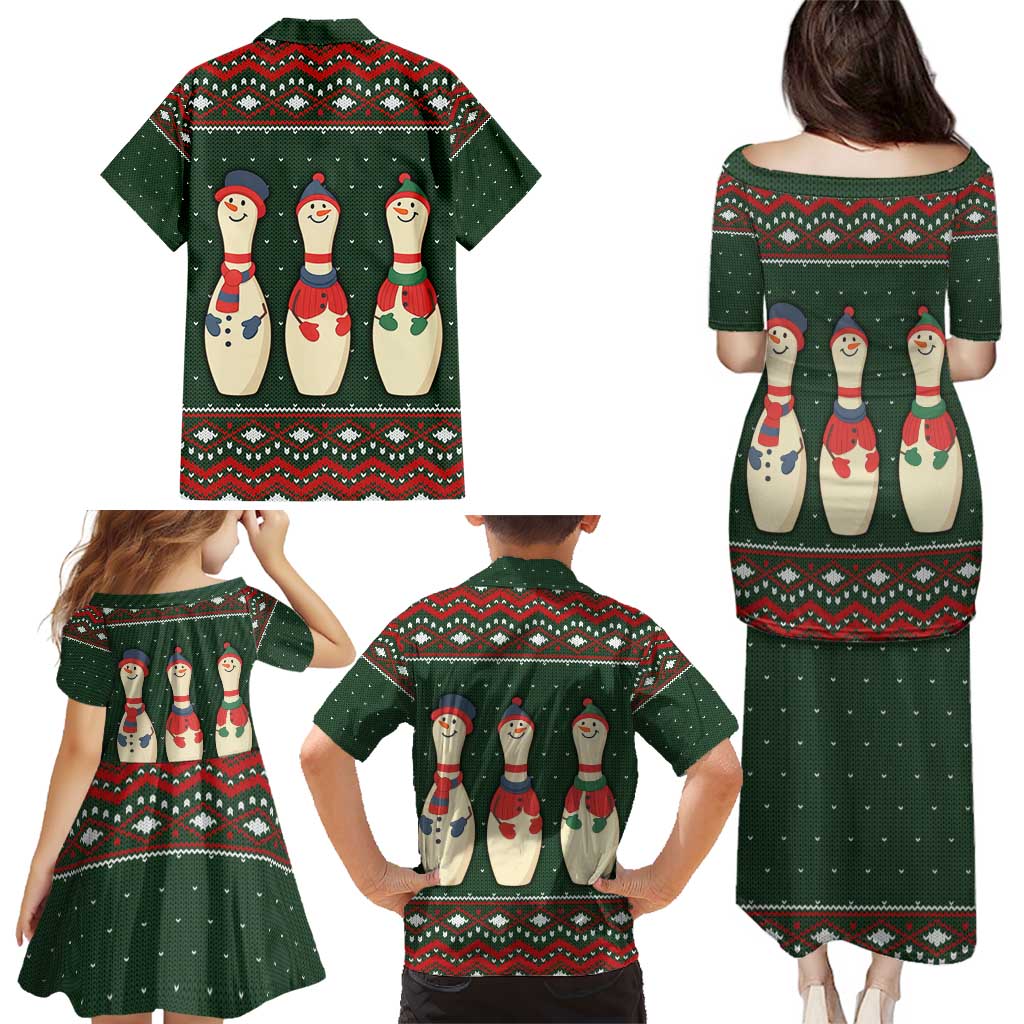 Christmas Bowling Rollin With My Snowmies Family Matching Puletasi and Hawaiian Shirt Xmas Holiday Patterns - Wonder Print Shop