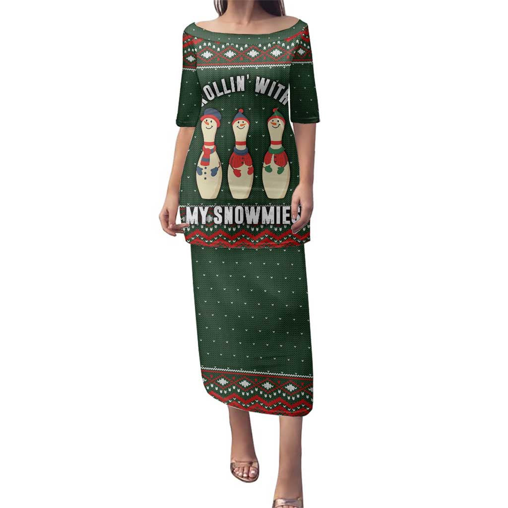 Christmas Bowling Rollin With My Snowmies Family Matching Puletasi and Hawaiian Shirt Xmas Holiday Patterns - Wonder Print Shop