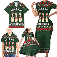 Christmas Bowling Rollin With My Snowmies Family Matching Short Sleeve Bodycon Dress and Hawaiian Shirt Xmas Holiday Patterns - Wonder Print Shop