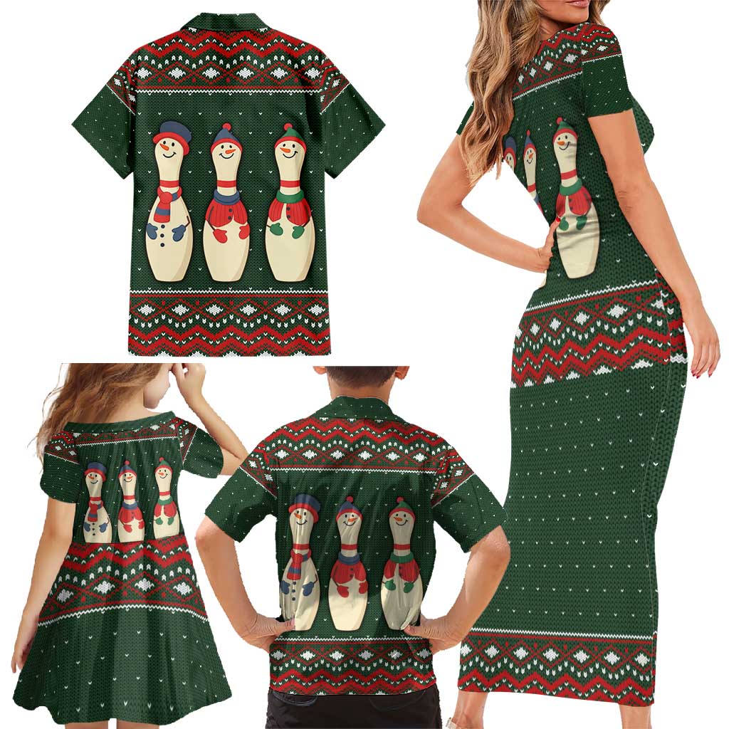 Christmas Bowling Rollin With My Snowmies Family Matching Short Sleeve Bodycon Dress and Hawaiian Shirt Xmas Holiday Patterns - Wonder Print Shop