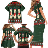 Christmas Bowling Rollin With My Snowmies Family Matching Short Sleeve Bodycon Dress and Hawaiian Shirt Xmas Holiday Patterns - Wonder Print Shop