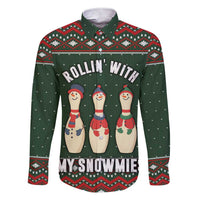 Christmas Bowling Rollin With My Snowmies Family Matching Short Sleeve Bodycon Dress and Hawaiian Shirt Xmas Holiday Patterns - Wonder Print Shop