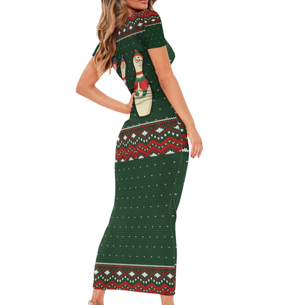 Christmas Bowling Rollin With My Snowmies Family Matching Short Sleeve Bodycon Dress and Hawaiian Shirt Xmas Holiday Patterns - Wonder Print Shop
