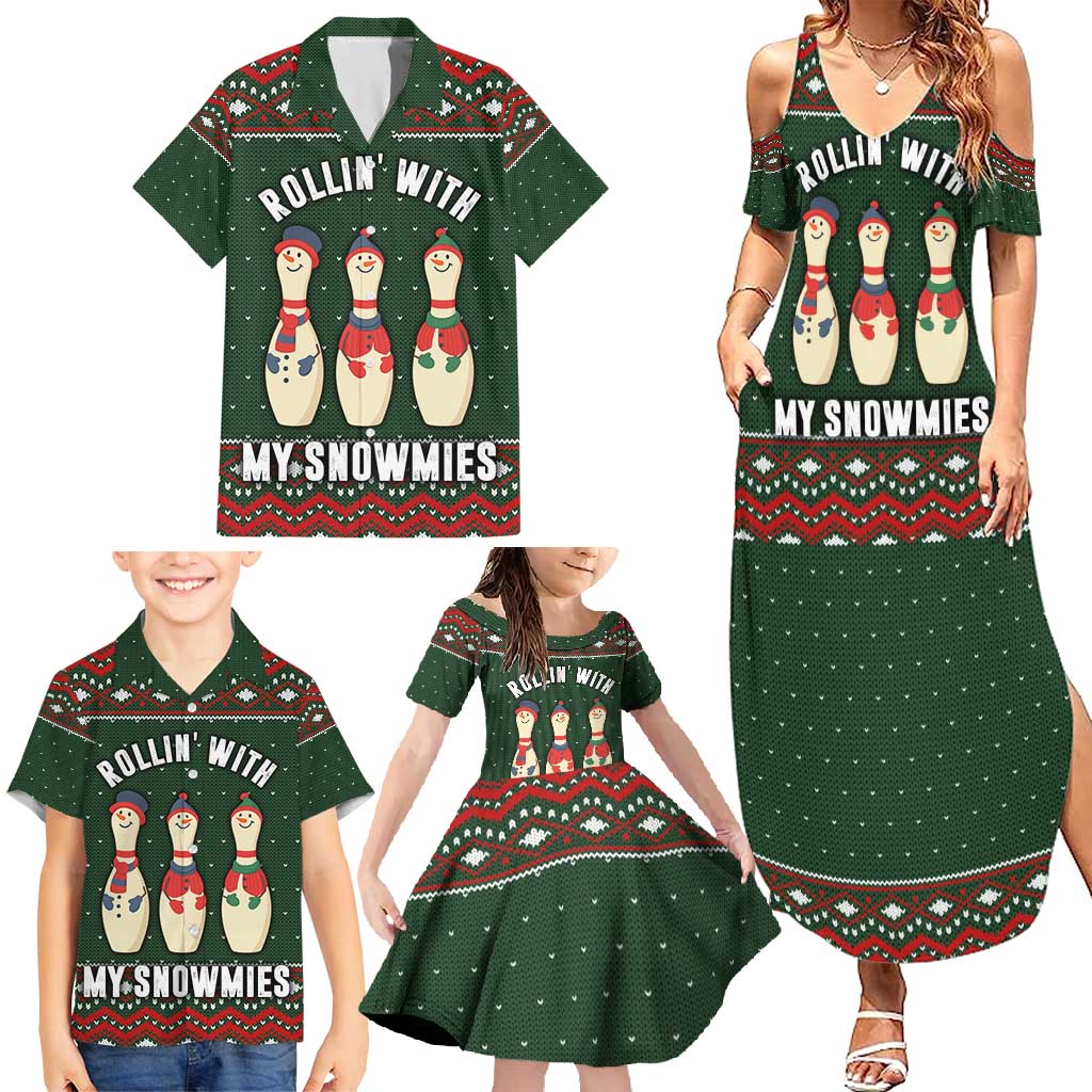 Christmas Bowling Rollin With My Snowmies Family Matching Summer Maxi Dress and Hawaiian Shirt Xmas Holiday Patterns - Wonder Print Shop