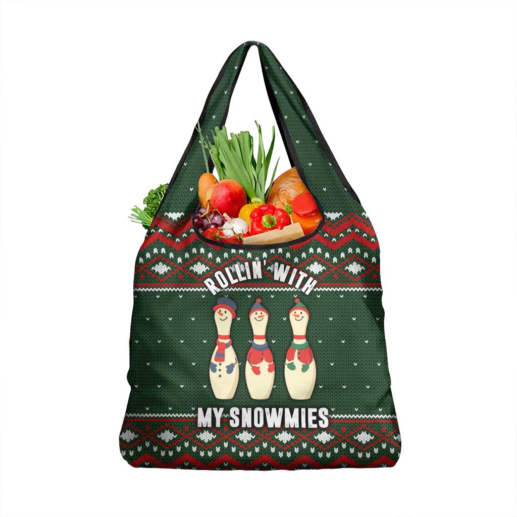 Christmas Bowling Rollin With My Snowmies Grocery Bag Xmas Holiday Patterns - Wonder Print Shop