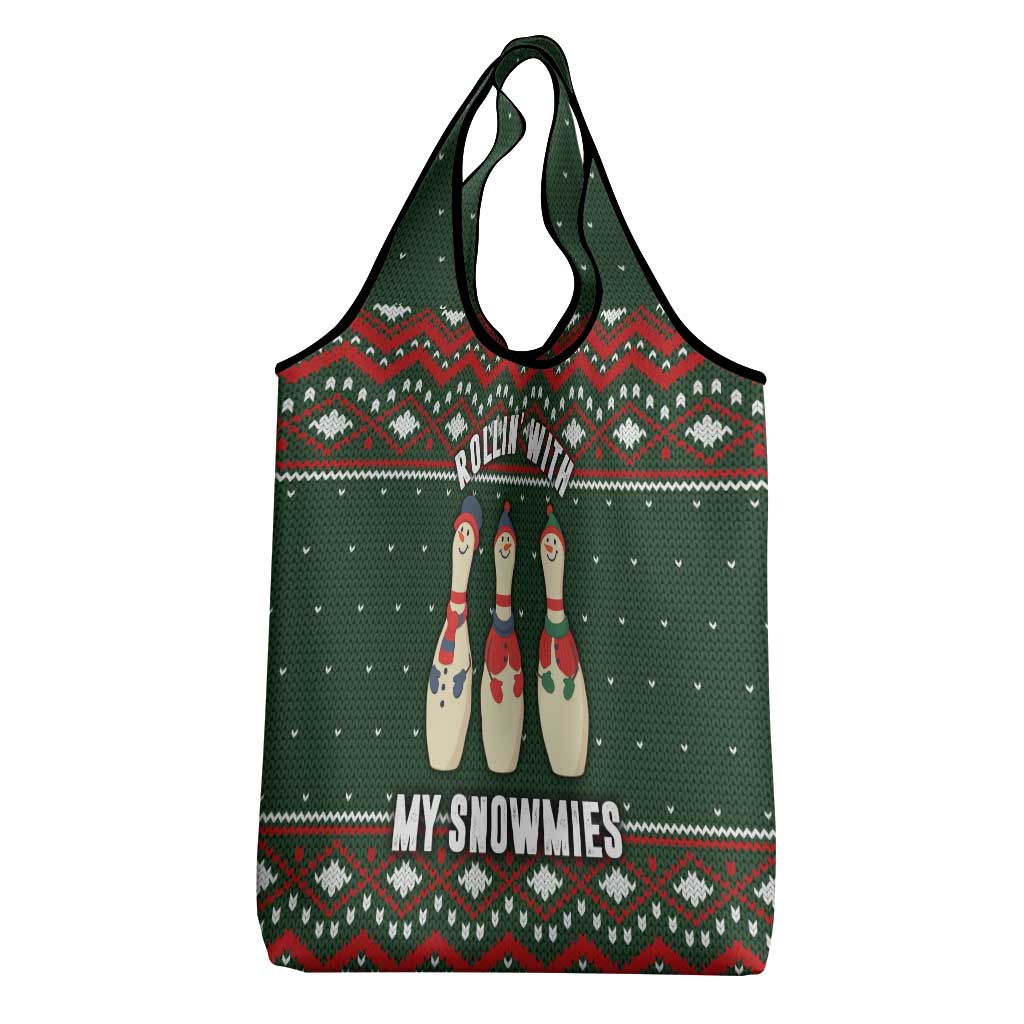 Christmas Bowling Rollin With My Snowmies Grocery Bag Xmas Holiday Patterns - Wonder Print Shop