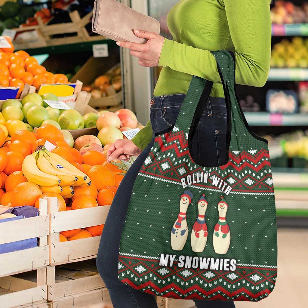 Christmas Bowling Rollin With My Snowmies Grocery Bag Xmas Holiday Patterns - Wonder Print Shop