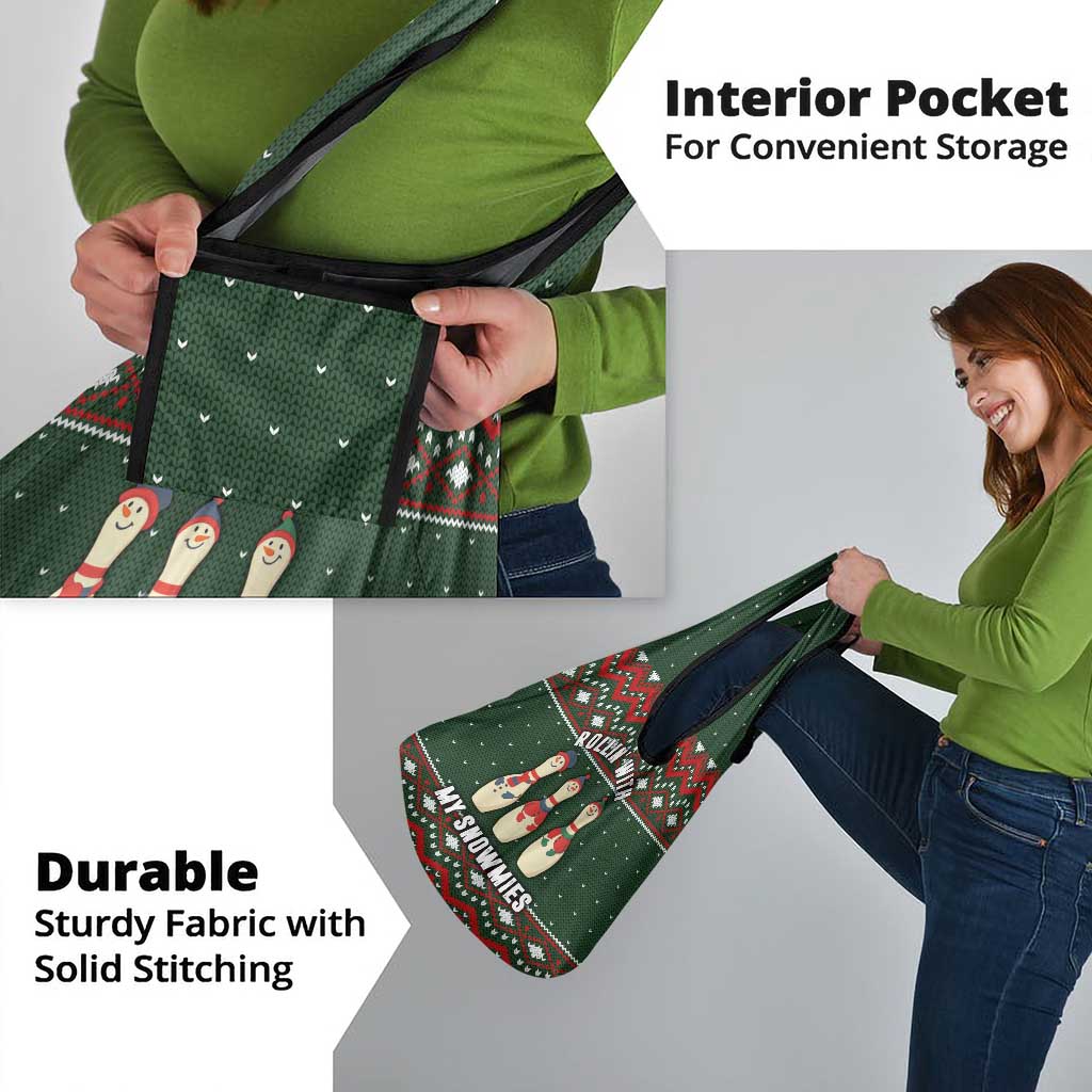 Christmas Bowling Rollin With My Snowmies Grocery Bag Xmas Holiday Patterns - Wonder Print Shop